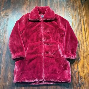Christian Siriano Faux Fur Coat Women Medium Burgundy Red Plush Luxury Jacket